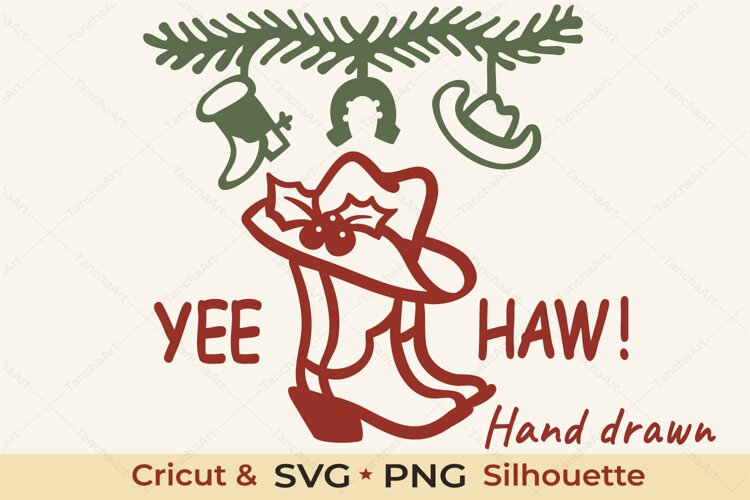 Cowboy Christmas SVG, Yee Haw PNG Cut File example image 1