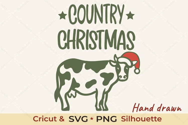 Country Christmas Cow Santa Hat SVG Cut File example image 1