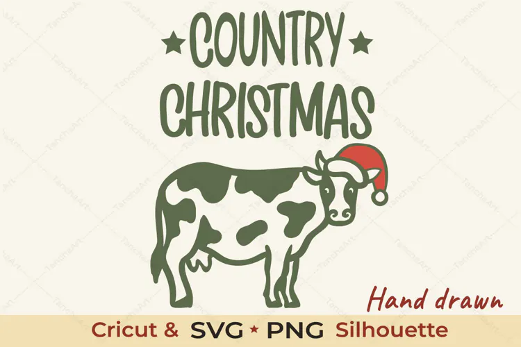 Country Christmas Cow Santa Hat SVG Cut File