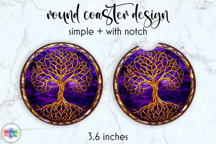 Stained Glass Car Coaster | Tree of Life Coaster Design