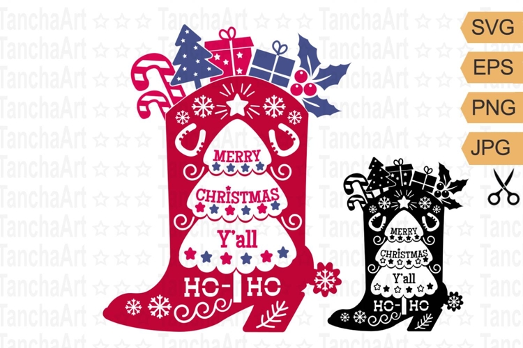 Cowboy Christmas SVG cut file Happy Merry Christmas Yall