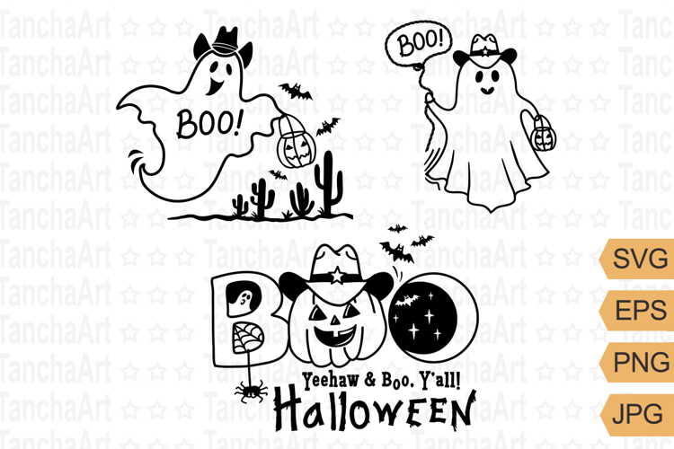 Boo Yall Halloween Cowboy clipart Cut file Pumpkin Ghost