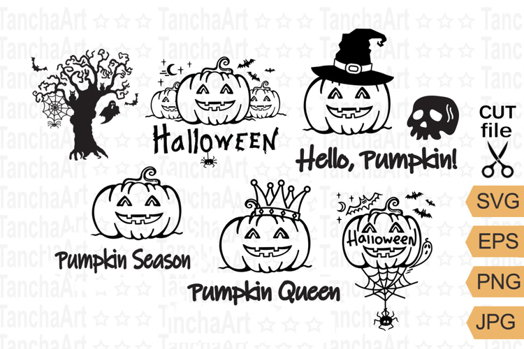 Happy Halloween Pumpkin Printable Cut file Silhouette vector