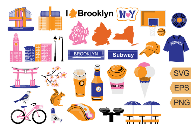 New York clipart Brooklyn Set SPrintable Design PNG, SVG