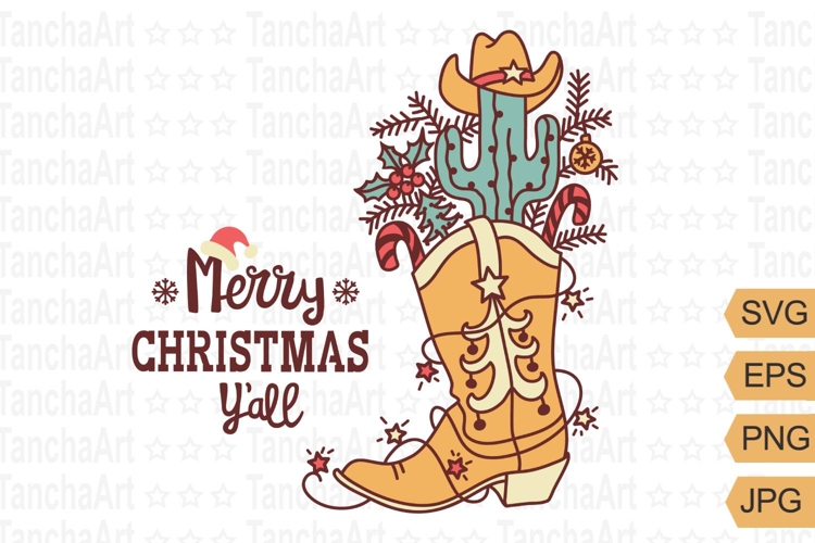 Merry Christmas Yall Cowboy SVG PNG Western Christmas Boot