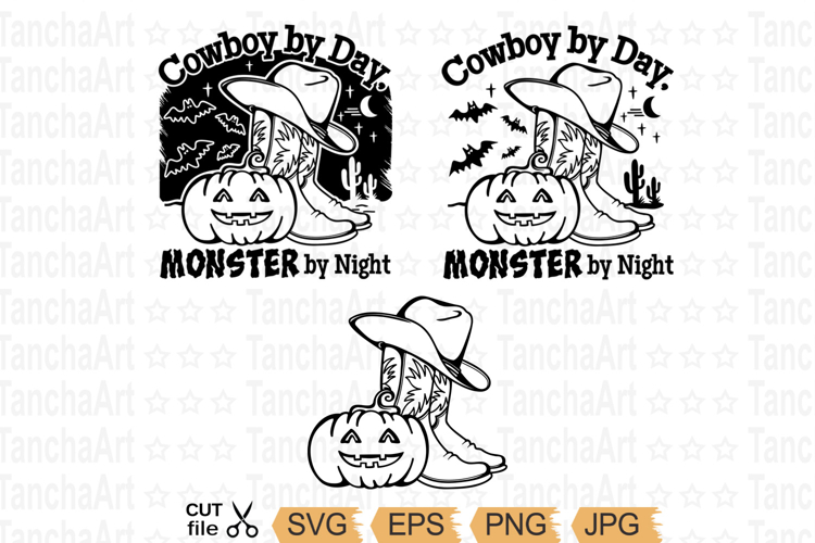 Pumpkin Cowboy boots Halloween T-shirt Design Monster bundle