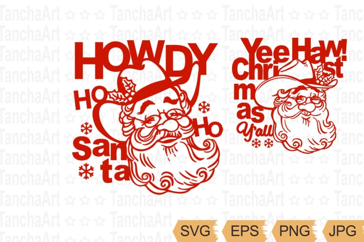 Cowboy Santa SVG Bundle Western Christmas Howdy Clipart Yee