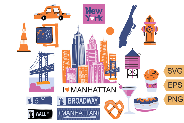 New York clipart Manhattan Set Sublimation Design PNG, SVG