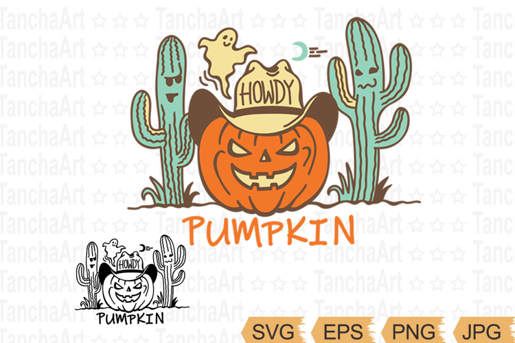 Halloween Cowboy clipart Cut file Howdy Pumpkin SVG, PNG