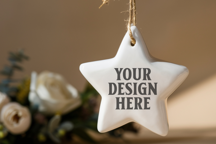 Christmas Star Ceramic Ornament Mockup | Holiday Star Tree