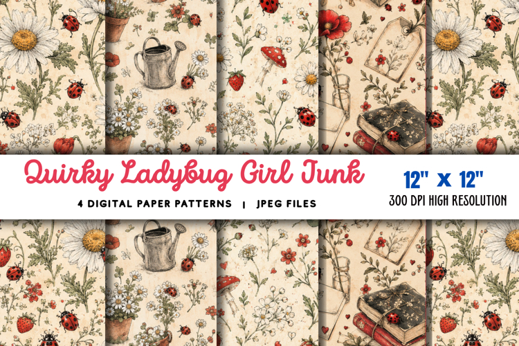 Quirky Ladybug Girl Junk Journal JPG