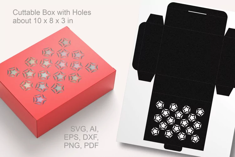 Stars Pattern Rectangular Favor Box Paper Cut Template