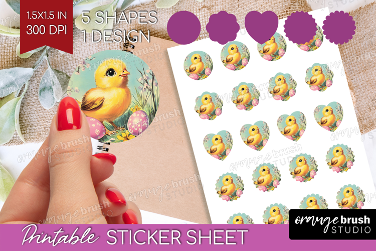 Retro Easter Round Sticker - Easter Printable Sticker Sheet