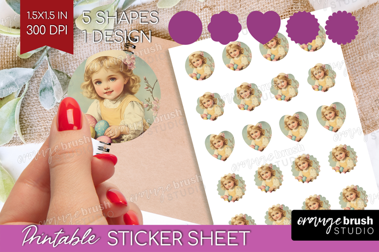 Retro Easter Round Sticker - Easter Printable Sticker Sheet