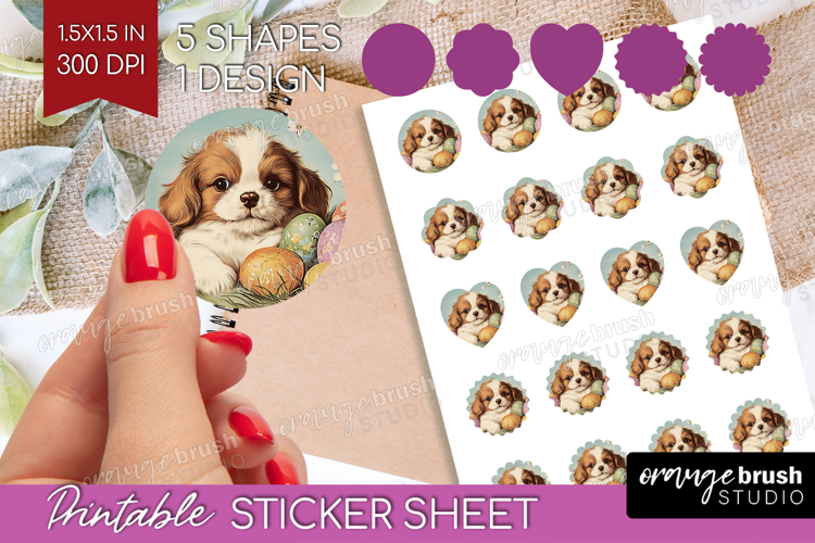 Retro Easter Round Sticker - Easter Printable Sticker Sheet
