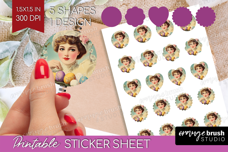 Retro Easter Round Sticker - Easter Printable Sticker Sheet