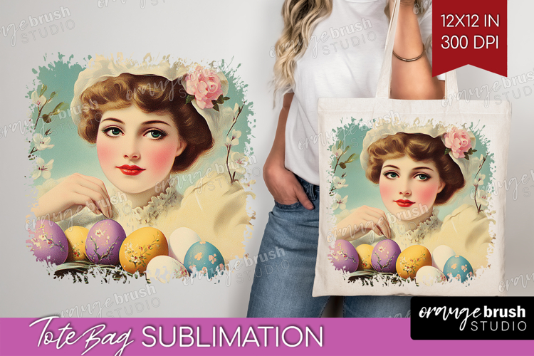 Retro Easter Tote Bag - Easter Tote Bag PNG Sublimation