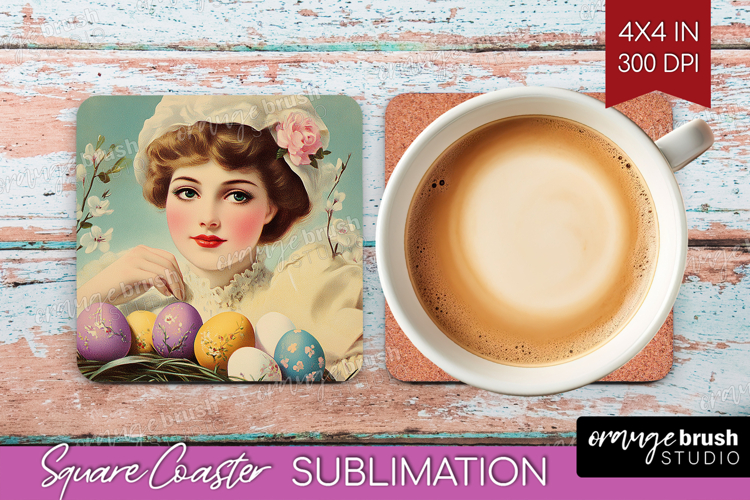 Retro Easter Square Coaster - Easter Coaster PNG Sublimation