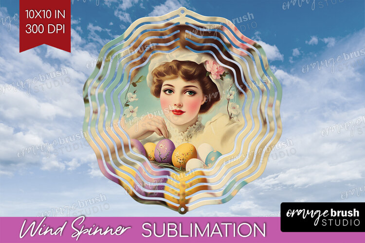 Retro Easter Wind Spinner Sublimation PNG - Easter Round example image 1