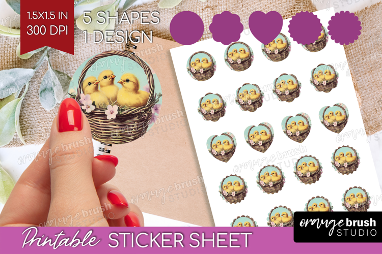 Retro Easter Round Sticker - Easter Printable Sticker Sheet