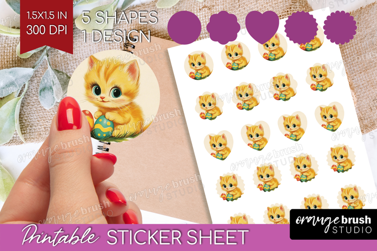 Retro Easter Round Sticker - Easter Printable Sticker Sheet