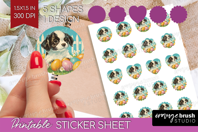 Retro Easter Round Sticker - Easter Printable Sticker Sheet