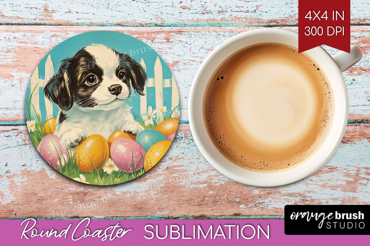 Retro Easter Round Coaster - Easter Coaster PNG Sublimation