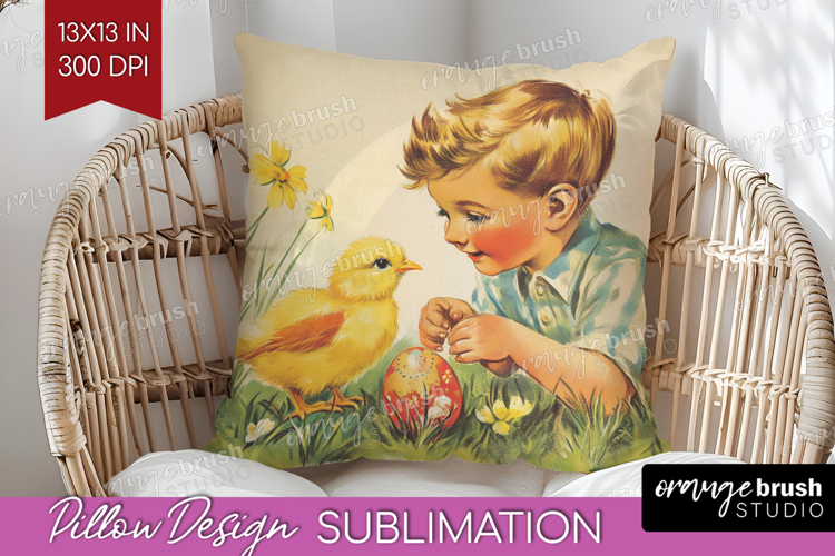 Retro Easter Pillow Sublimation - Easter Pillow Cover PNG