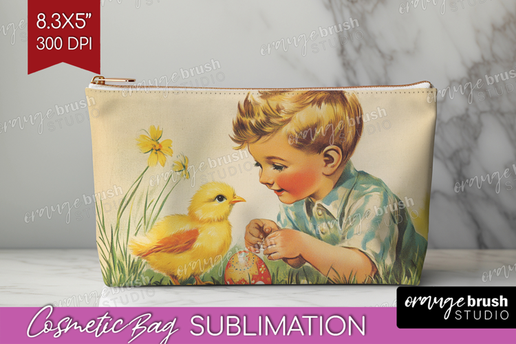 Retro Easter Cosmetic Bag - Easter Makeup Bag PNG