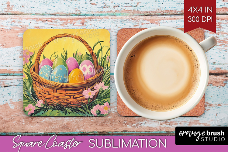 Retro Easter Square Coaster - Easter Coaster PNG Sublimation