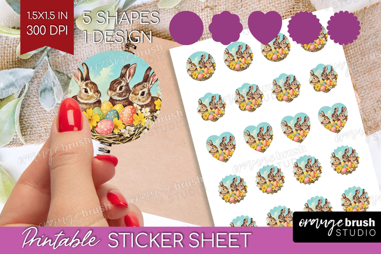 Retro Easter Round Sticker - Easter Printable Sticker Sheet