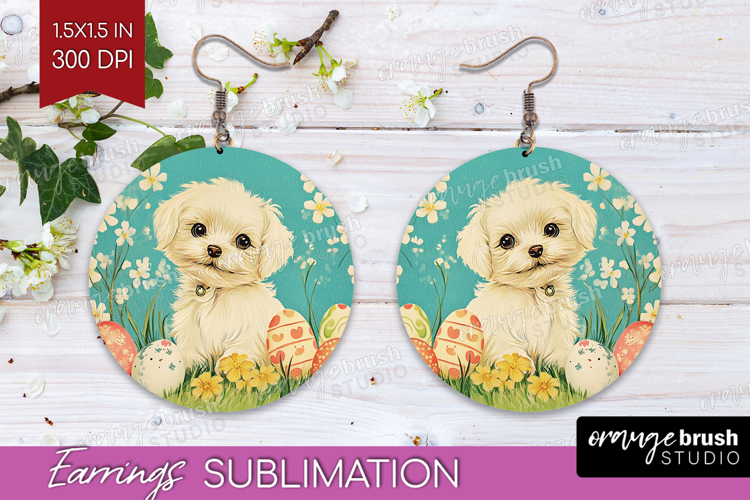 Retro Easter Round Earrings - Easter PNG Sublimation