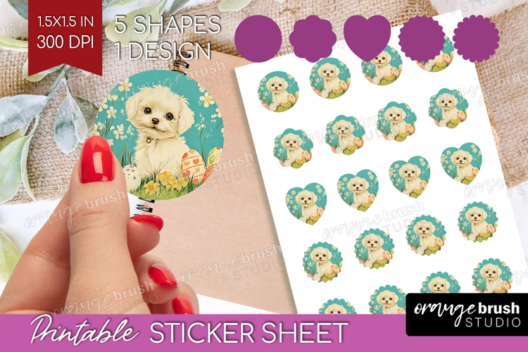 Retro Easter Round Sticker - Easter Printable Sticker Sheet