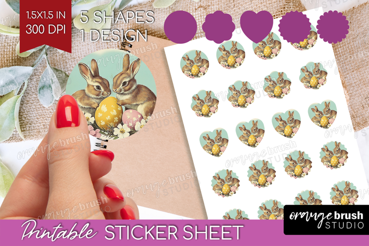 Retro Easter Round Sticker - Easter Printable Sticker Sheet