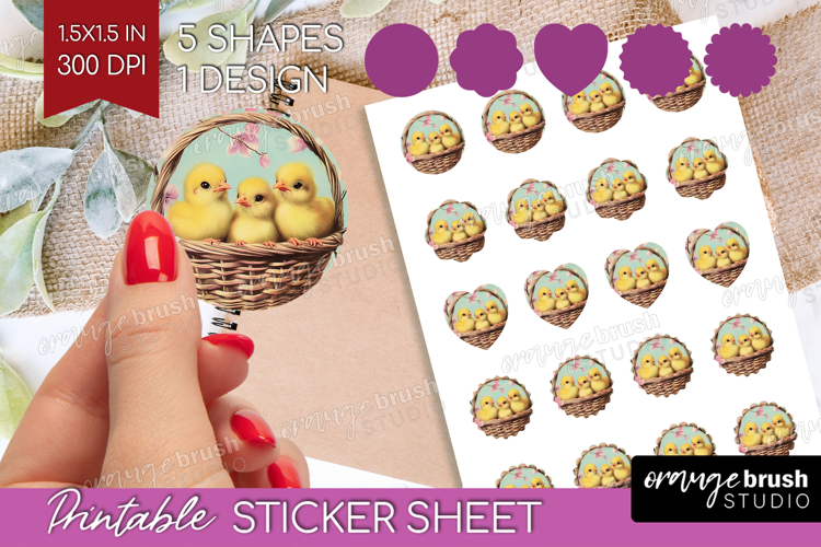 Retro Easter Round Sticker - Easter Printable Sticker Sheet