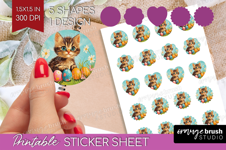 Retro Easter Round Sticker - Easter Printable Sticker Sheet