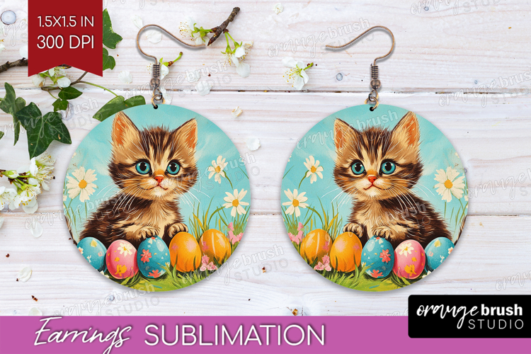 Retro Easter Round Earrings - Easter PNG Sublimation