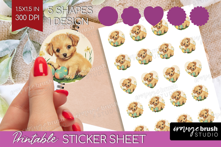 Retro Easter Round Sticker - Easter Printable Sticker Sheet
