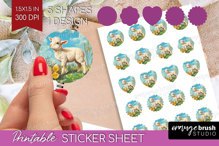 Retro Easter Round Sticker - Easter Printable Sticker Sheet
