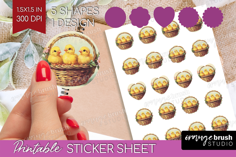 Retro Easter Round Sticker - Easter Printable Sticker Sheet