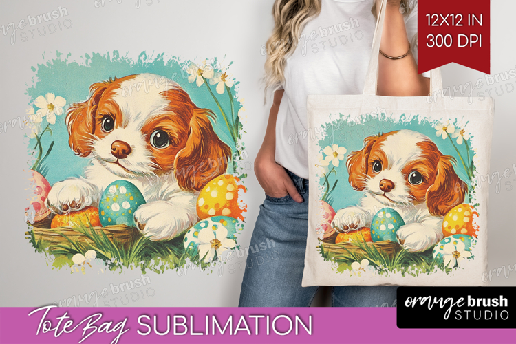 Retro Easter Tote Bag - Easter Tote Bag PNG Sublimation