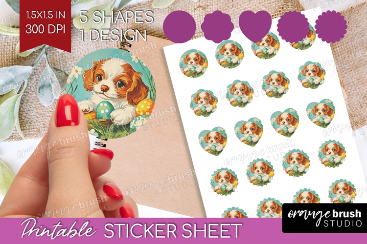Retro Easter Round Sticker - Easter Printable Sticker Sheet