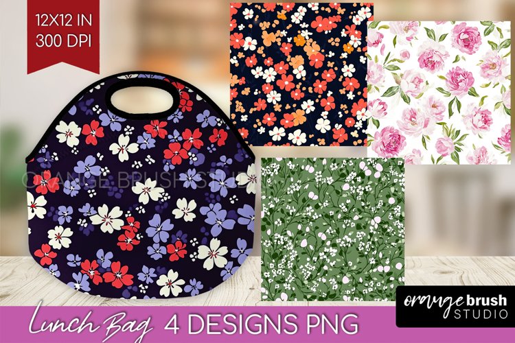 Retro Flowers Lunch Bag - Floral Lunch Bug PNG Sublimation