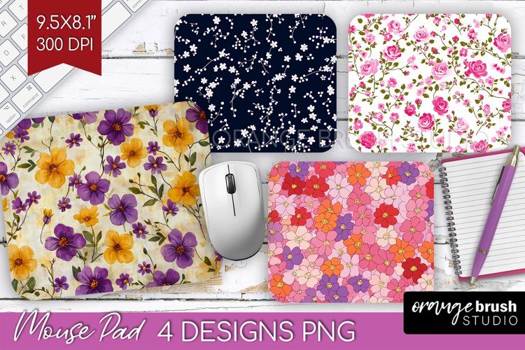 Retro Flowers Mouse Pad Sublimation - Floral Mousepad PNG