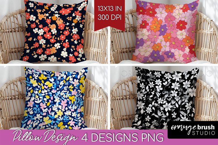 Retro Flowers Pillow Sublimation - Floral Pillow Cover PNG