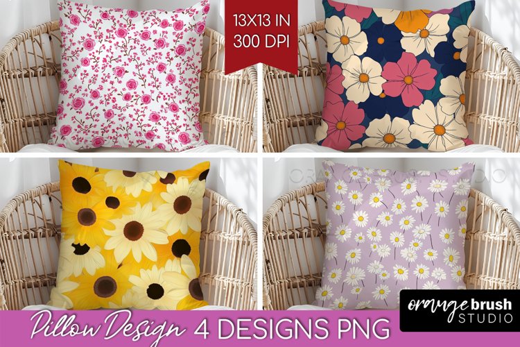 Retro Flowers Pillow Sublimation - Floral Pillow Cover PNG