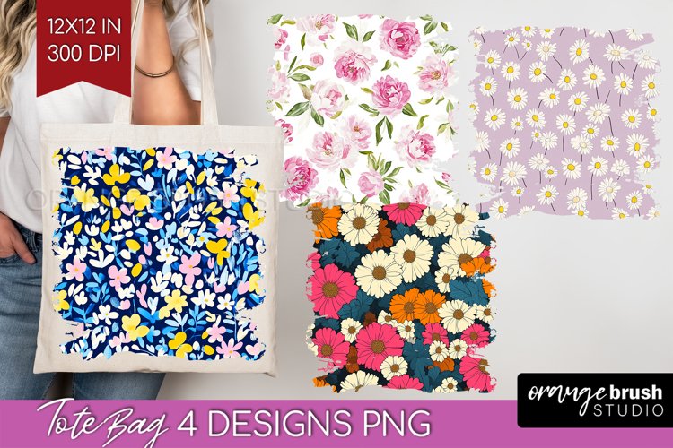 Retro Flowers Tote Bag - Floral Tote Bag PNG Sublimation