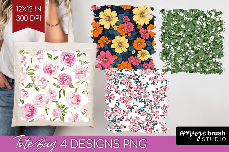 Retro Flowers Tote Bag - Floral Tote Bag PNG Sublimation