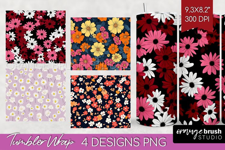 Retro Flowers Tumbler Wrap - Floral Tumbler PNG Sublimation