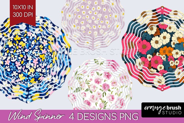 Retro Flowers Wind Spinner Sublimation PNG - Floral Round